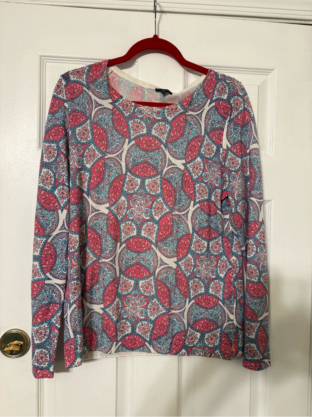 Talbots Pink and Teal Medallion Long Sleeve Top